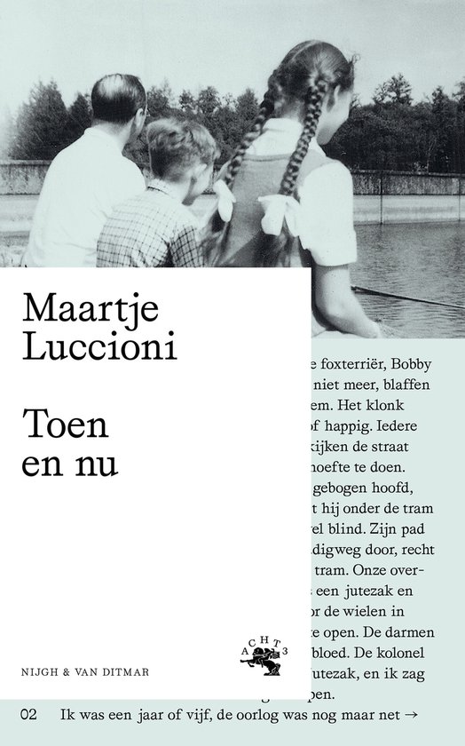 Boekomslag met de tekst "Maartje Luccioni, Toen en nu" en een afbeelding van een gezin.