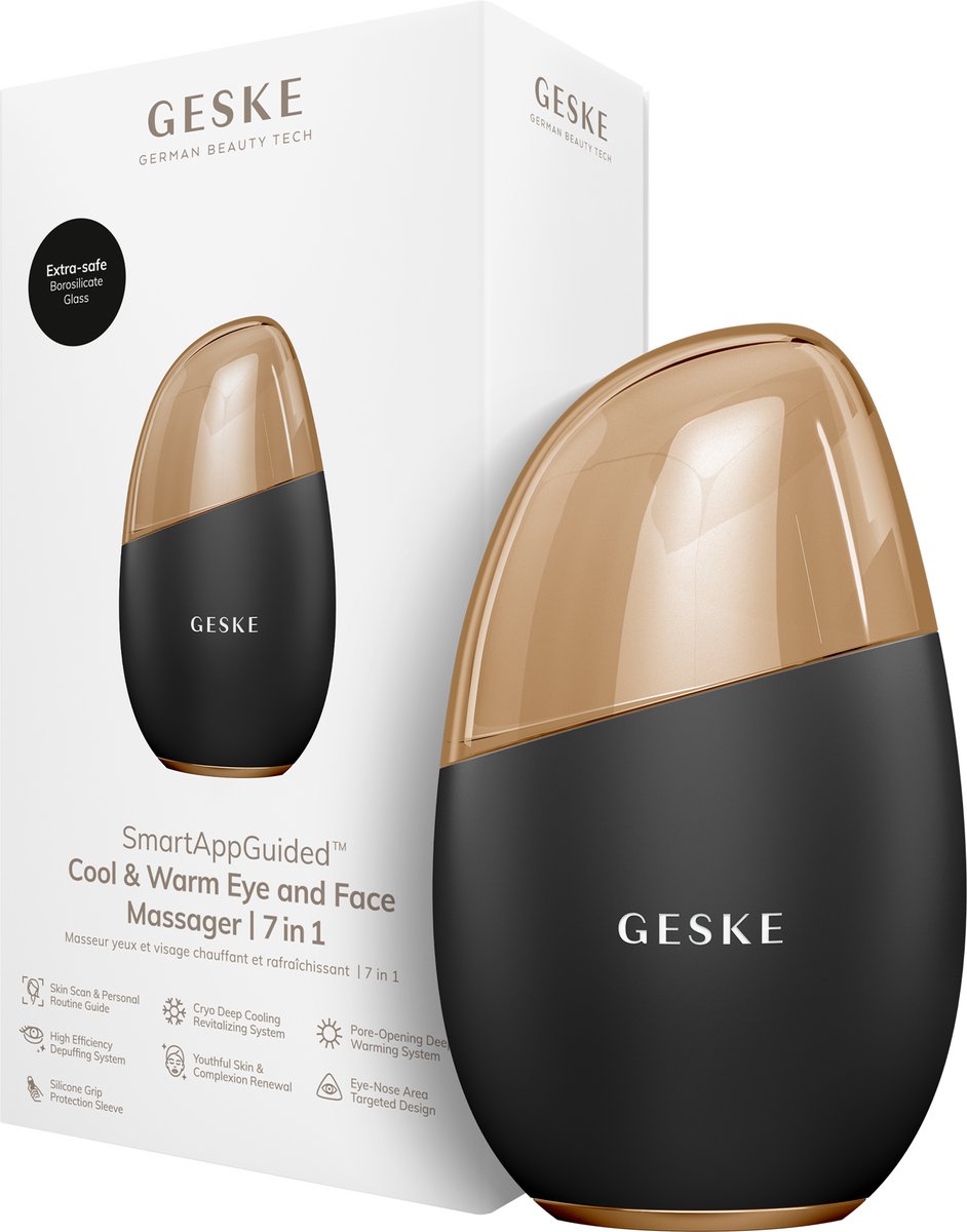 GESKE SmartAppGuided™ Cool & Warm Eye & Face Massager | 7 in 1 | Multi-stimulator | Gezicht & nek | Batterijloos koelen en warmen | Verstevigt en ontspant | Eye-Nose Area Targeted Design