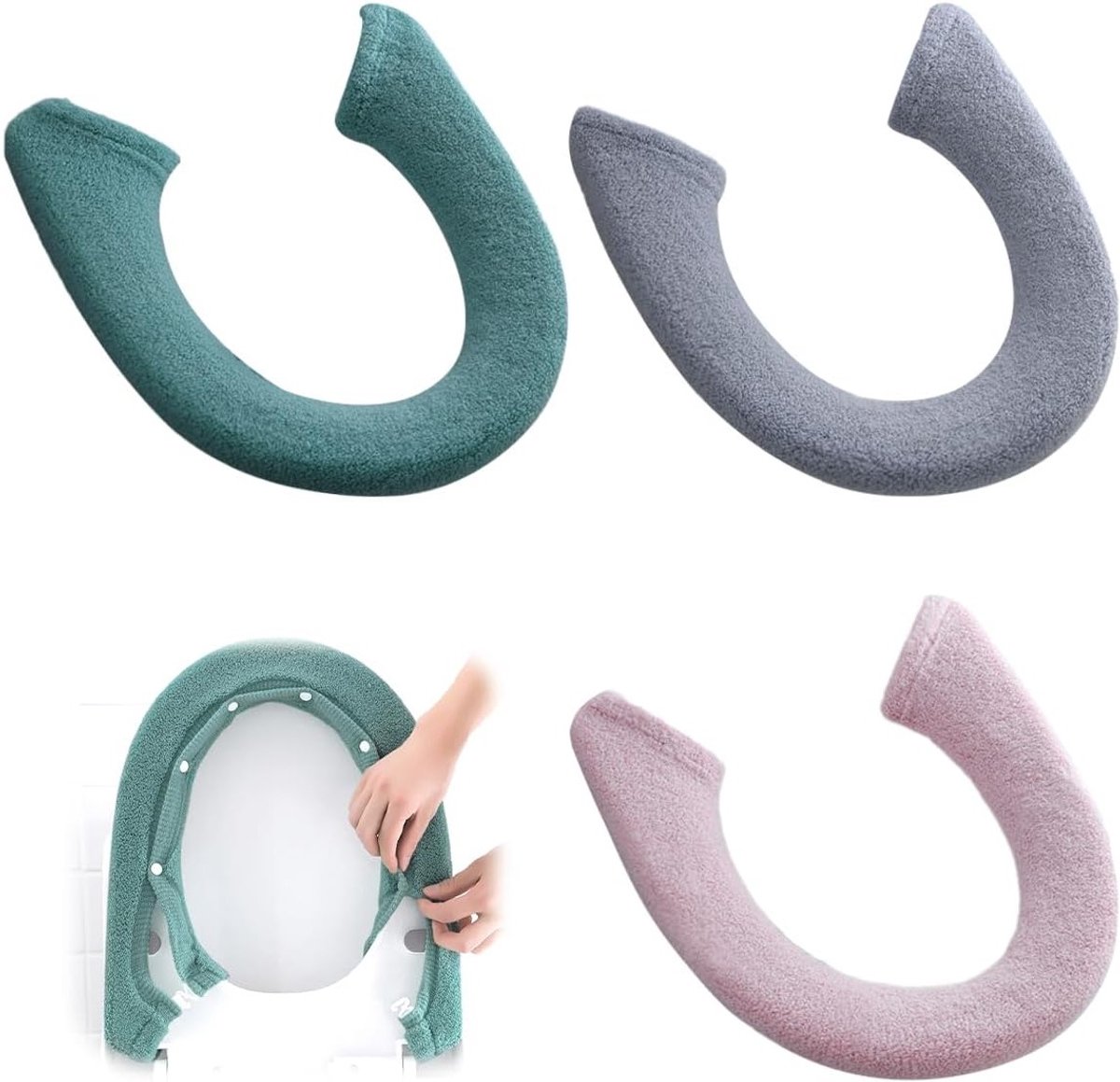 Universele Wasbare Toiletbrilhoes Set van 3, Zachte en Comfortabele WC-Brilhoes, Herbruikbare Toiletstoelhoes voor Gezinnen en Hotels, Eenvoudige Installatie en Onderhoud