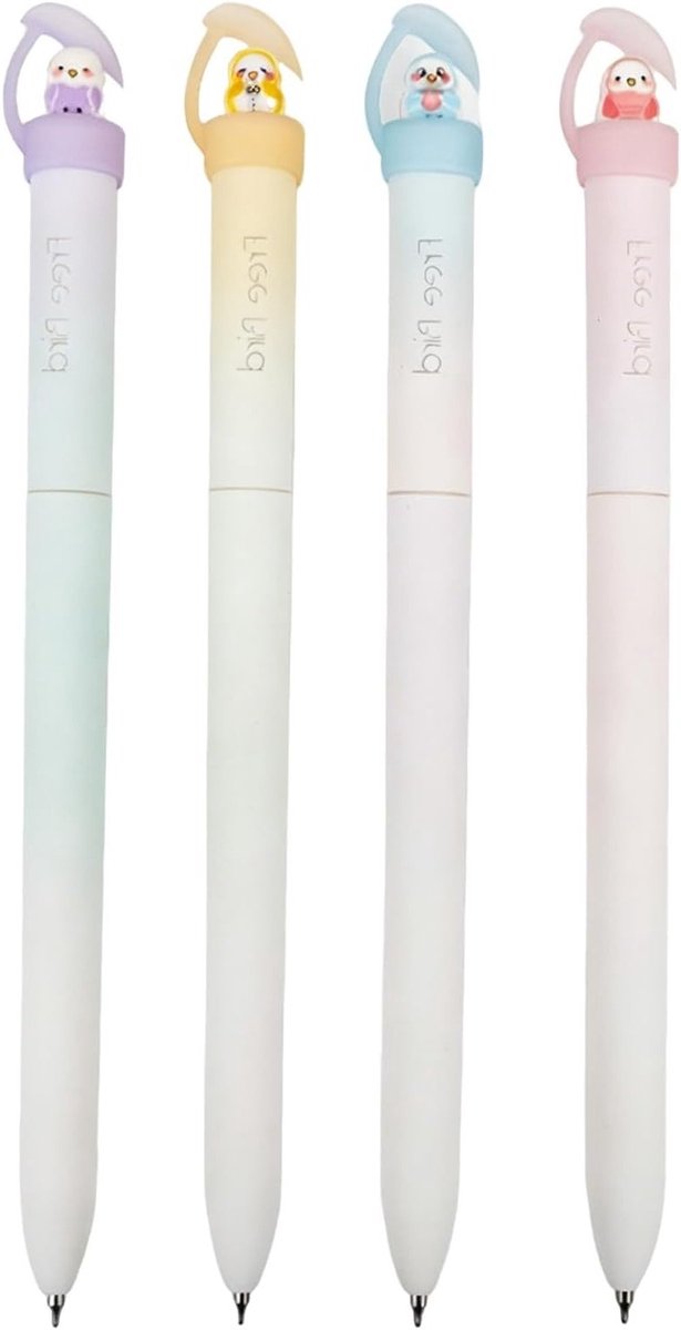 Set van 4 schattige gel-inktpennen met draaimechanisme, vogelspeeltje en siliconenblad, perfect cadeau voor dierenliefhebbers en creatieve schrijvers, 0,5 mm punt, matte afwerking