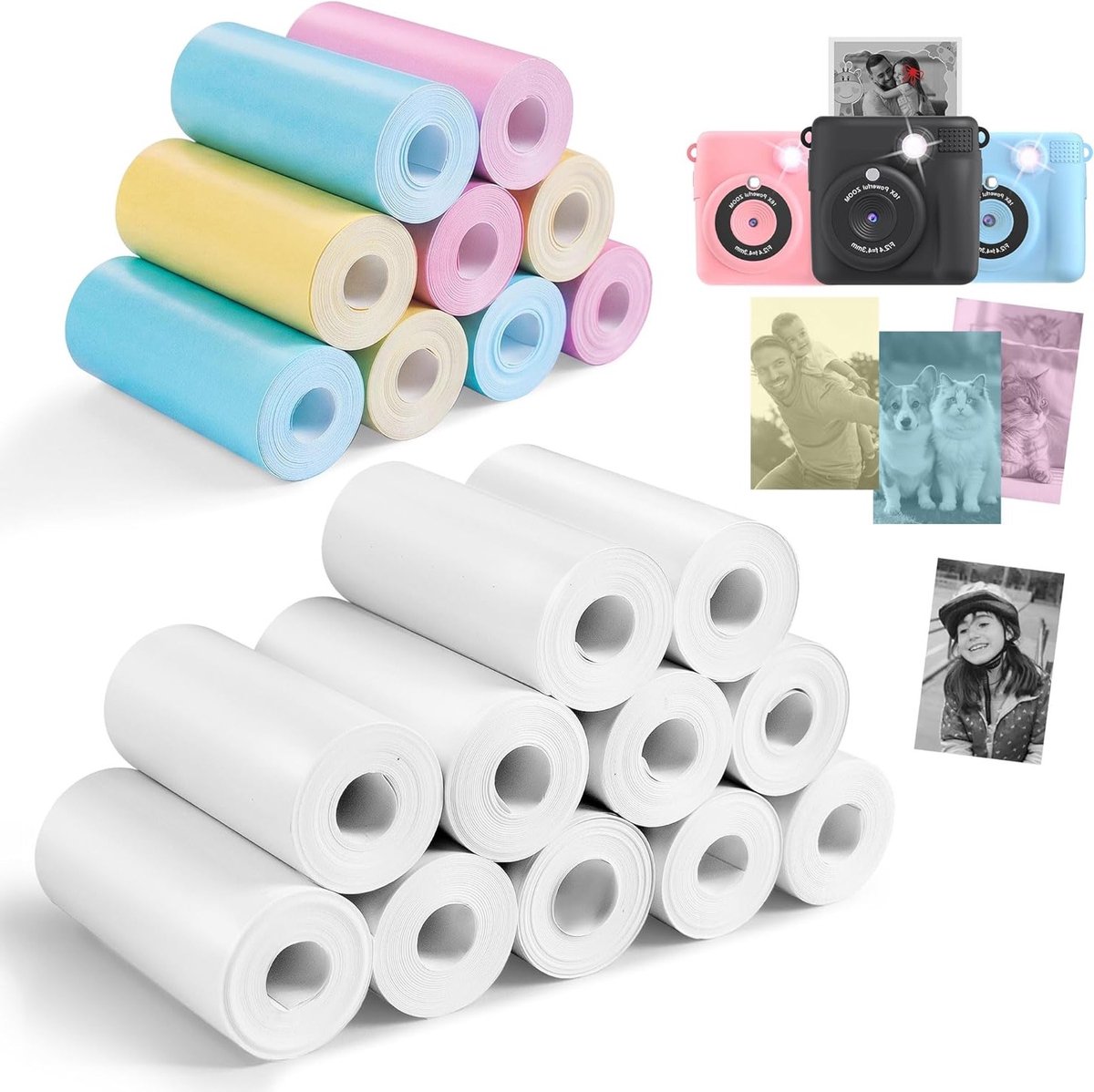 Thermisch papier voor kindercamera's, papierrol voor onmiddellijke foto's, compatibel met instantcamera's (5,7 x 2,5 cm)
