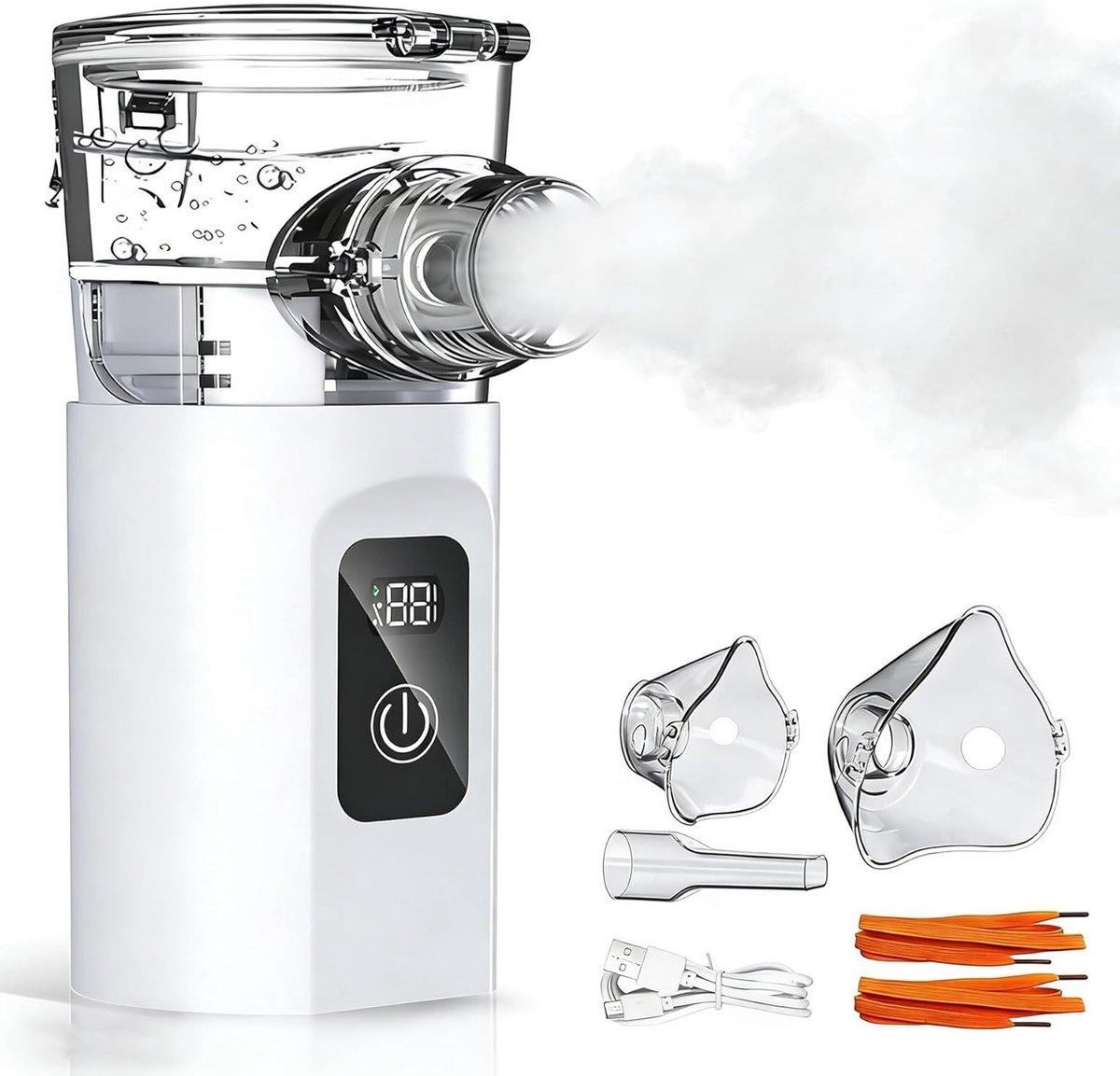 Oplaadbare LED Inhalator met Draagbaar Ontwerp, Stille Werking en Verstelbare Mist - Inclusief Mondstuk en 2 Maskers voor Effectieve Ademhaling