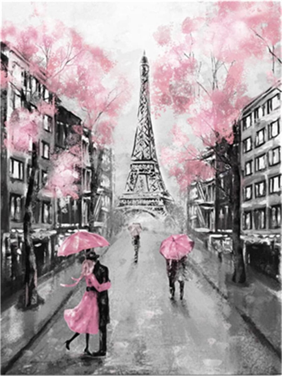 Paint by Numbers Kit voor Volwassenen - Eiffeltoren Schilderij met Paraplu en Landschap - DIY Olieverf 16x20 inch voor Beginners