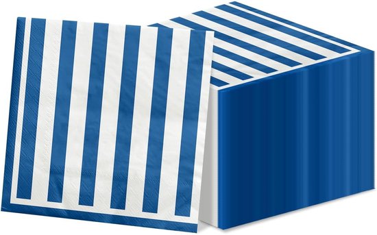 Blauwe en Witte Gestreepte Servetten - 100 Stuks - Cocktail, Verjaardag en Bruiloft Decoratie