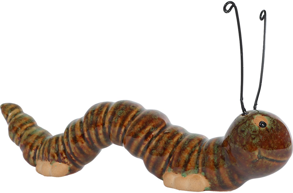 Van Manen sculptuur rups groen decoratie aardewerk 15x3,5x6cm.