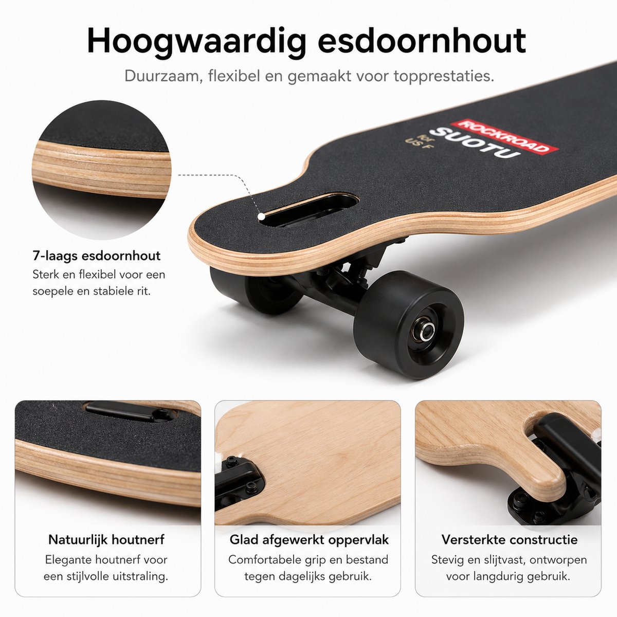 Suotu Skateboard - Longboard - 102.5x23x57.5 cm - ABEC-9 - 95A - schokabsorptie - Jongens - Meisjes - Volwassenen Skateboards — afbeelding 5