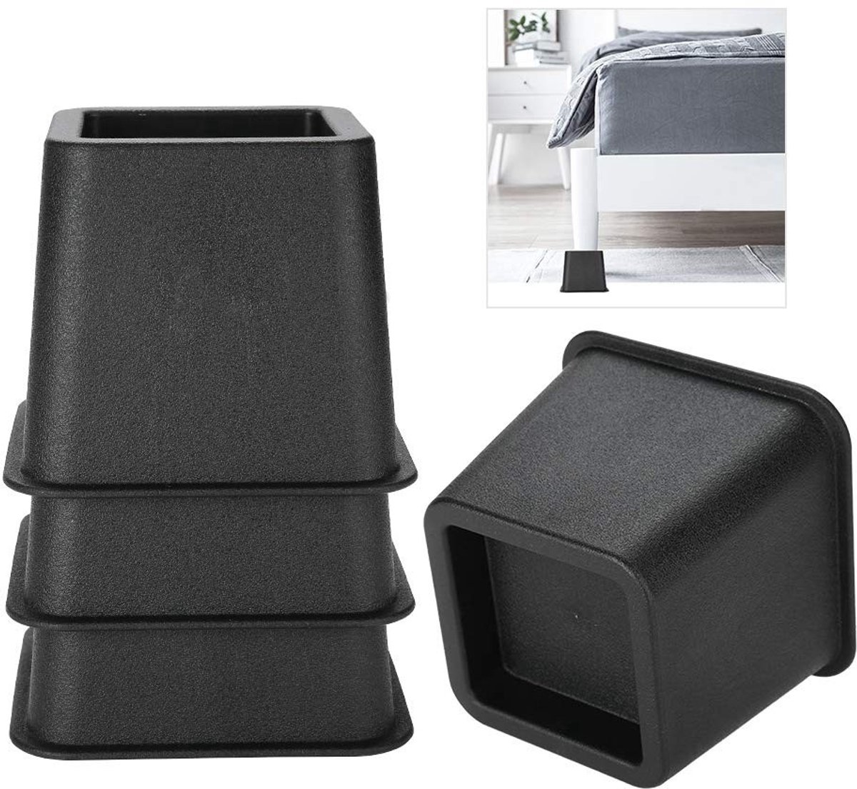 aladdien - Meubelverhoger - Bedverhoger - Ruimtebesparend - Zwart - Tafelverhoger - 4 stuks - Geschikt voor bedden, banken, stoelen - Kunststof