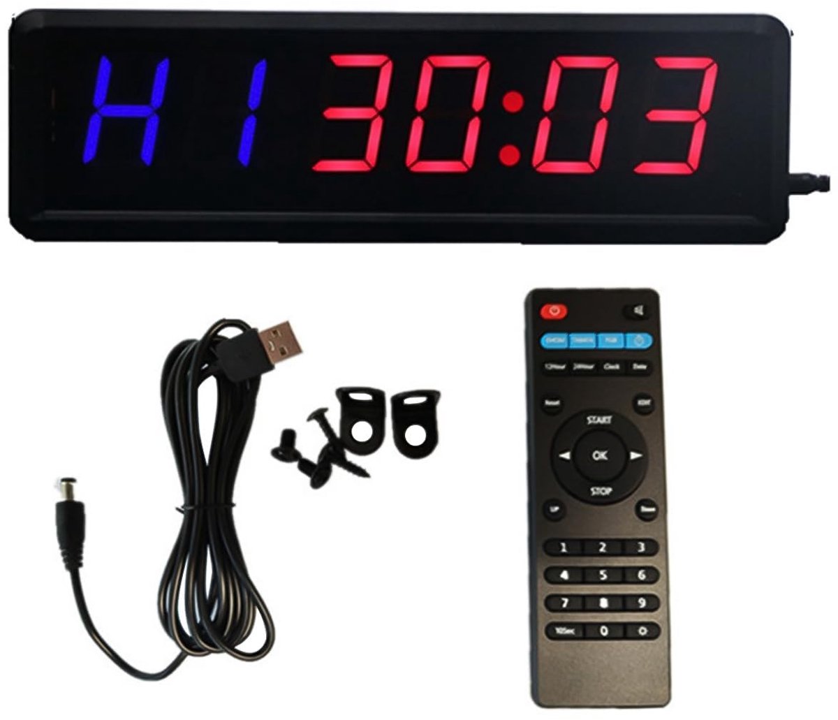 Allecto - Digitale led-wandklok - Interval-timer - Fitness timer met stopwatch - Zwart - Countdown timer - Handig voor sportschool - Compact model