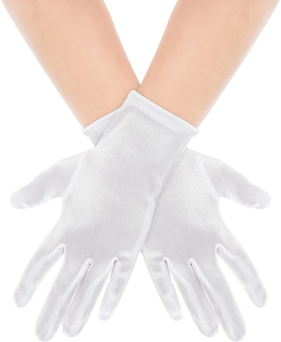 aladdien - Vrouwen Korte Satijn Vingerhandschoenen - Bruidsdans - Comfortabel en elegant - Wit - Perfect voor bruiloften en feesten - Stretchy ontwerp
