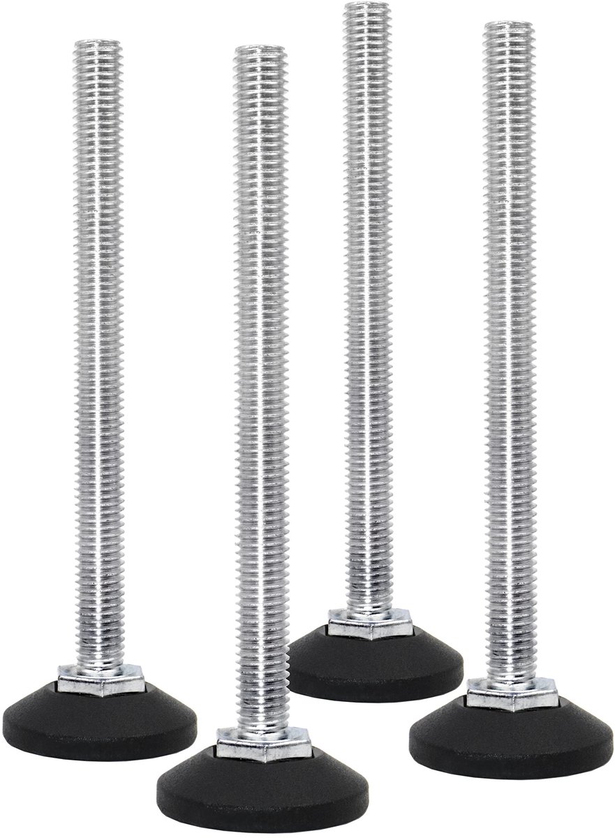 aladdien - Verstelschroef - Stelschroef 4x - Draagkracht tot 550 kg - Ø 38 mm - M10 x 100 mm - Kunststof voet - Geschikt voor machines