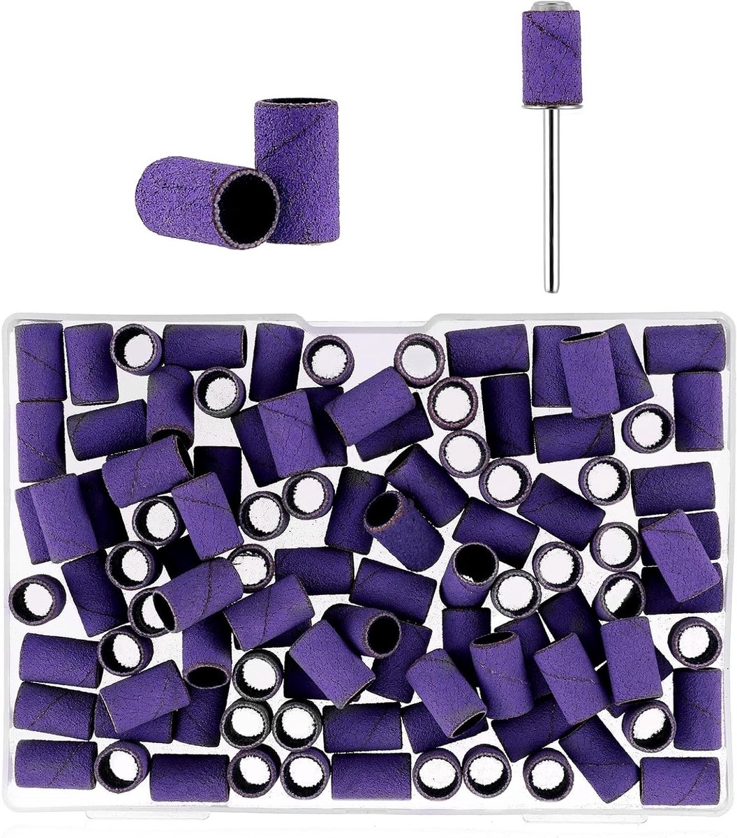 100 Stuks Vijl Caps voor Nagels, 240 GRIT Schuurrollen en Nagelfrees met 6.5 mm Boor voor Gel Nagels en Nagelontwerp