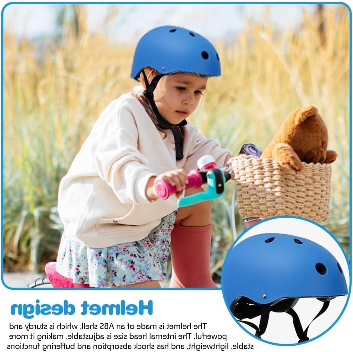 Kinderbeschermset 7-in-1 Schokbestendig en Impactbestendig Fietshelm voor Skateboard Longboard en Stuntscooter Blauw