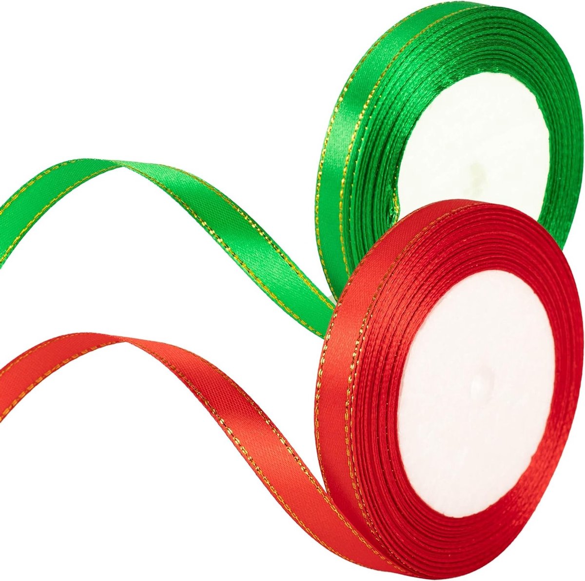Kerstlint in Rood en Groen van 10mm - 22m Dun Satijnlint voor Cadeauverpakking, Versieringen en Ambachtelijke Projecten