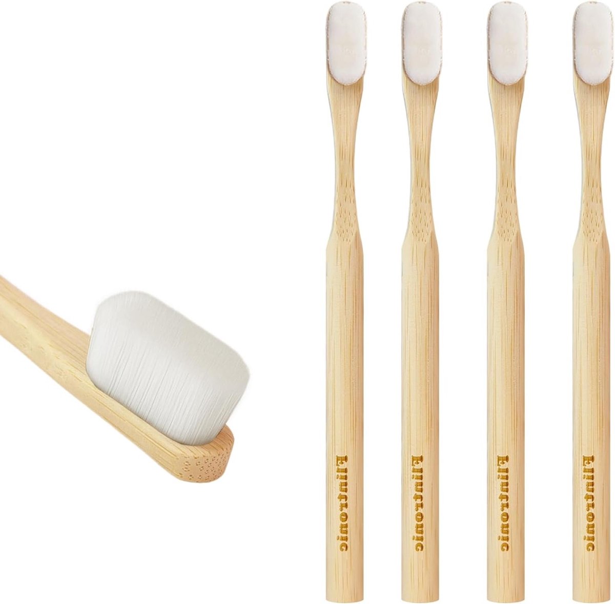 Set van 4 bamboe tandenborstels, natuurlijk en milieuvriendelijk, zacht en 100% biologisch afbreekbaar, perfect voor duurzame mondverzorging