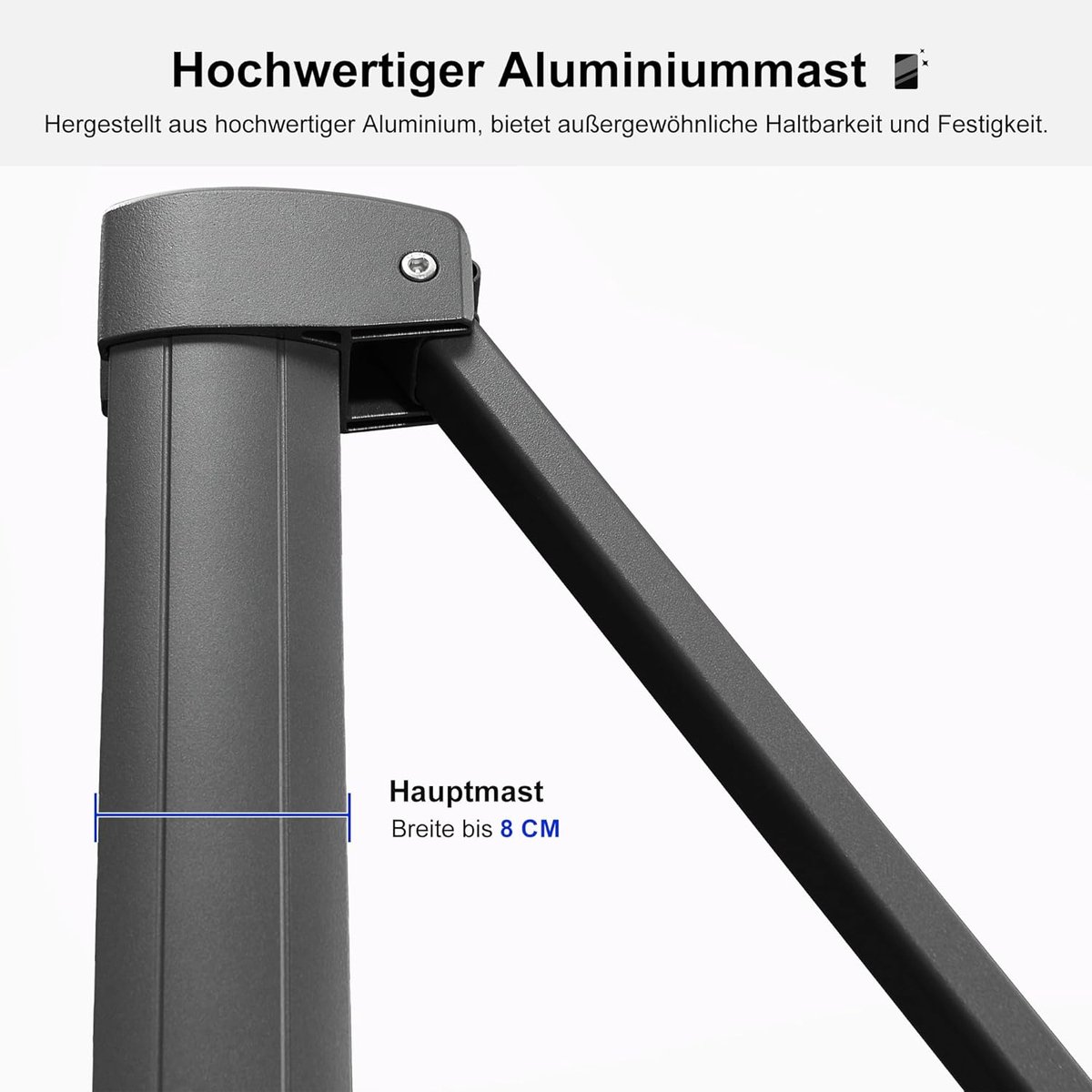 Zweefparasol 270x350 cm met Parasolvoet – Luxe Aluminium Tuinparasol met 360° Rotatie, UV50+ Bescherming, Kantelbaar & Windbestendig – Kiezelgrijs – Faisal