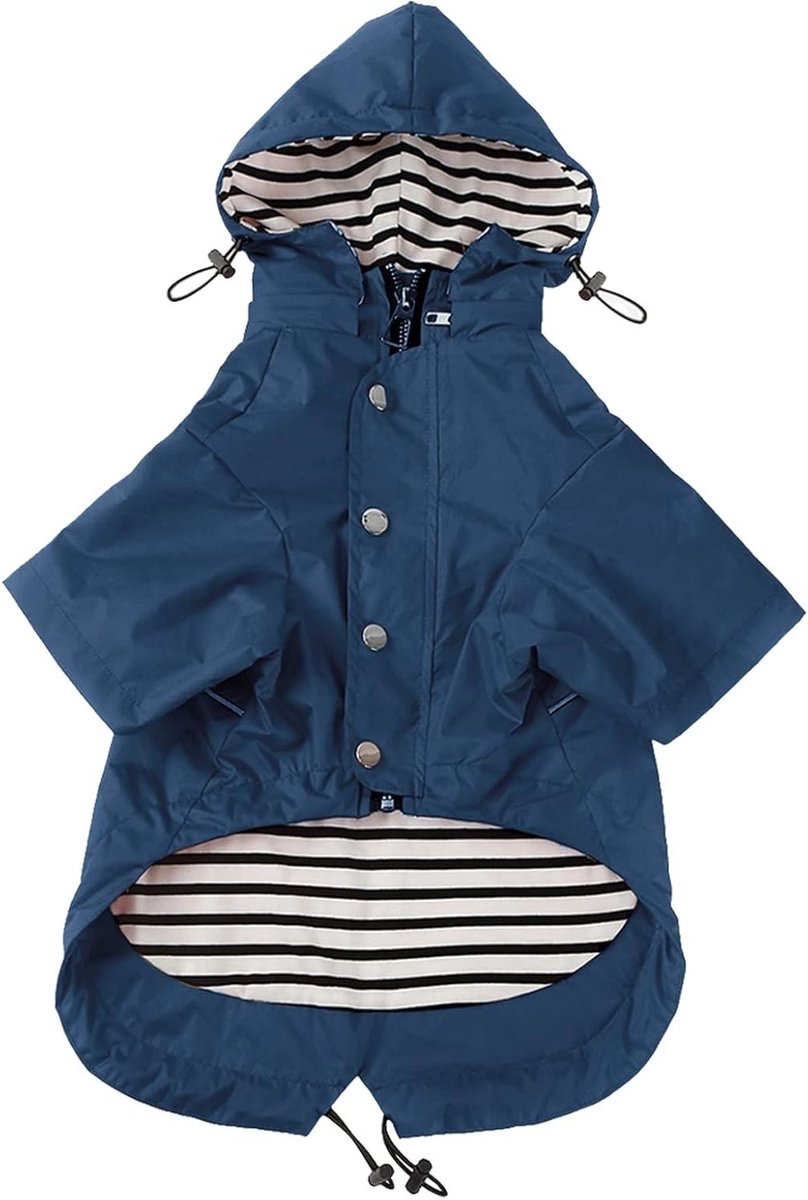 Hondenregenjas met Rits en Reflecterende Knopen, Waterafstotend en Verstelbaar, Verwijderbare Kap, Stijlvolle Premium Regenjassen voor Honden - Maten XS tot XXL Beschikbaar - Donkerblauw - Medium