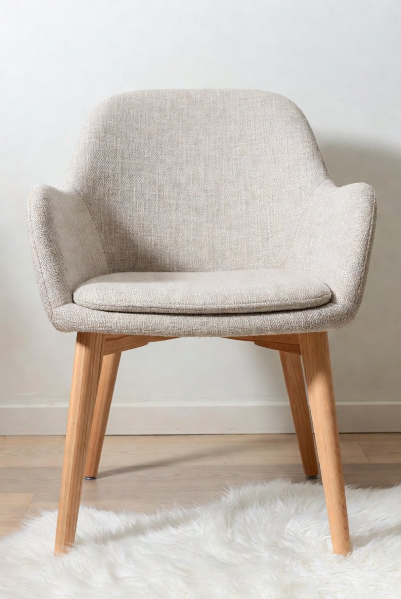 Eetkamerstoelen Set van 6 – Beige Stoffen Stoelen met Armleuning – Comfortabele Design Keukenstoelen met Metalen Poten – Ergonomische Woonkamerstoelen 56x56x78 cm Ganeey Luxe