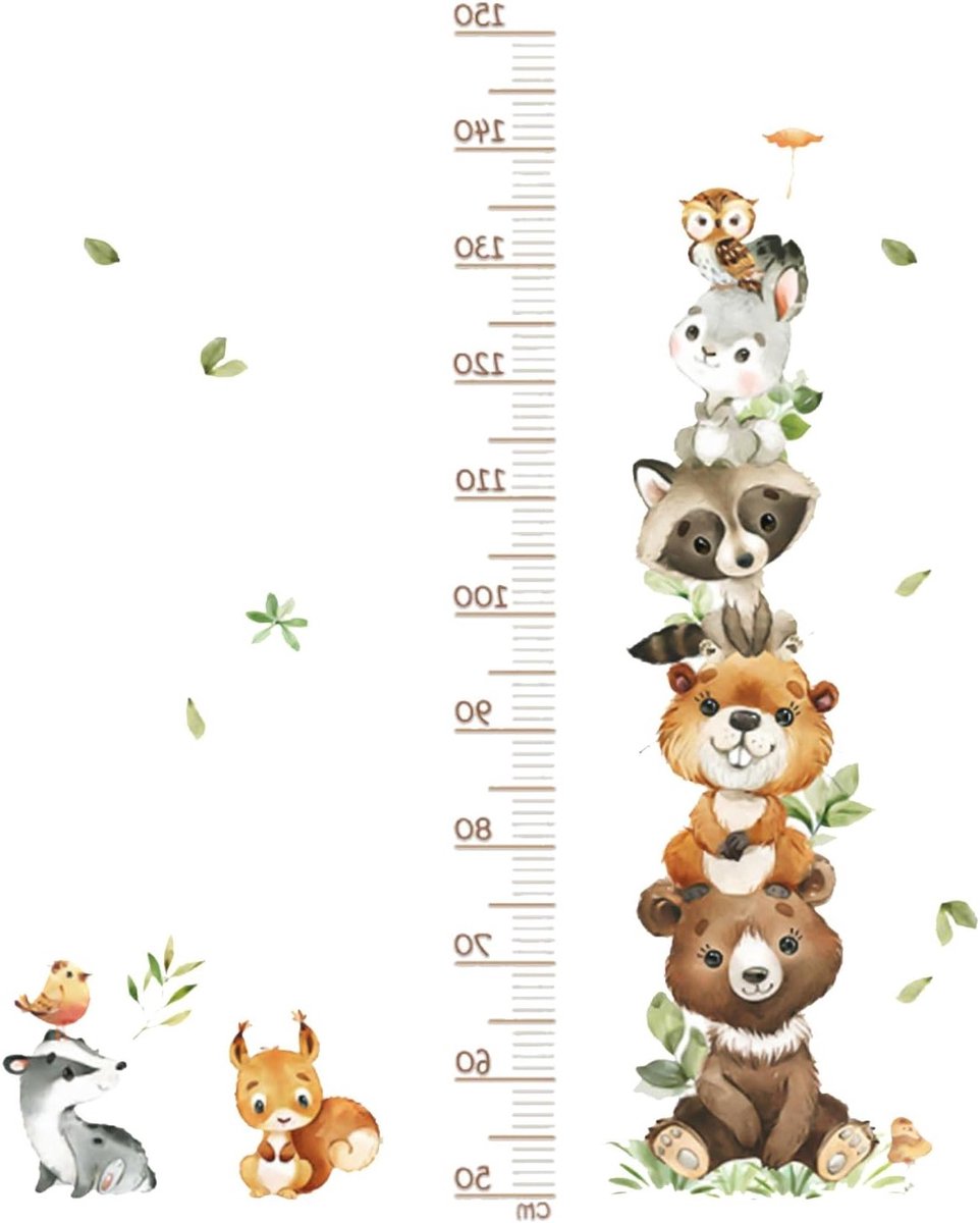 Schattige muurstickers voor kinderen met groeimeter, perfect voor baby's en peuters, vrolijke wanddecoratie voor de kinderkamer