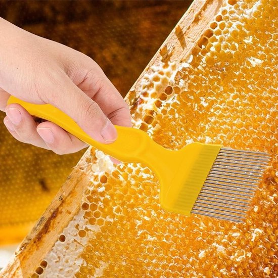 Allecto - Stainless Steel Discovery Fork - Beekeeper Tool - 21 Tanden - Geel - Beekeeping Equipment - Perfect voor Imkers - 20.5 x 7 cm van Merkloos	 — afbeelding 2