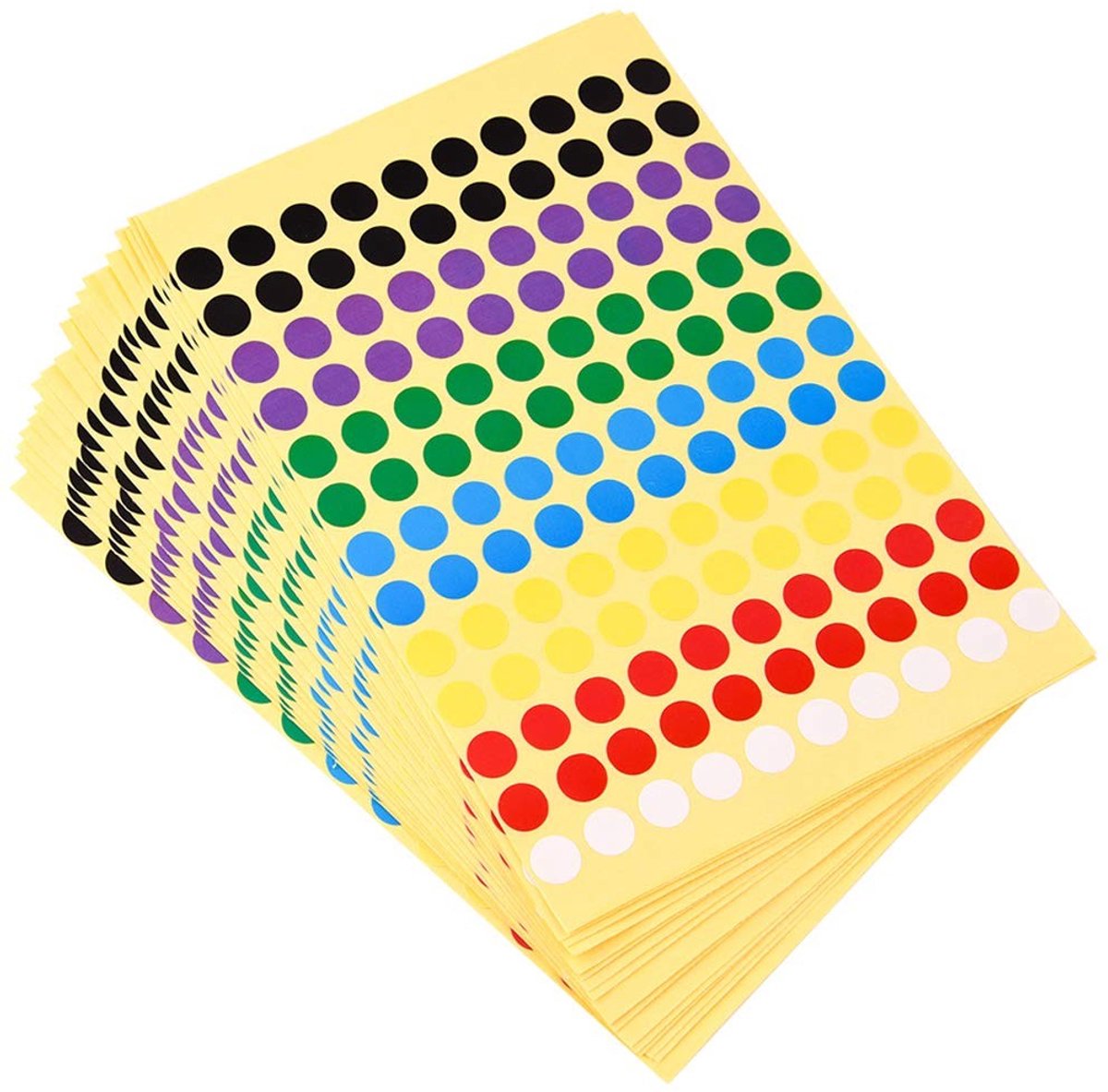Dailygoods- Puntstickers 8 mm - 20 Vellen - 2600 Etiketten - 7 Kleuren - Kleurcodering - Afneembaar zonder resten - Kleurstickers