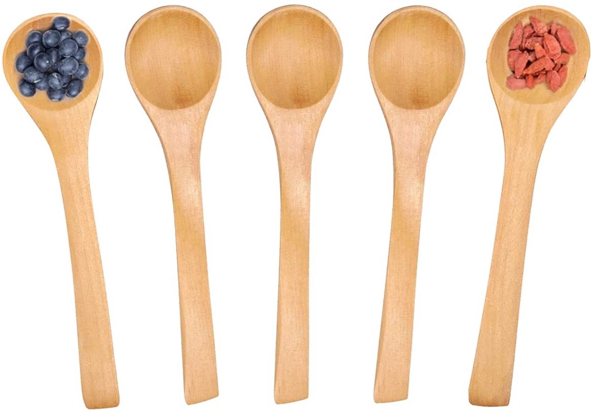 Set van 5 Handgemaakte Houten Lepels voor Koken en Roeren