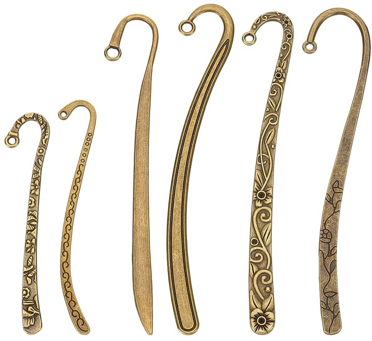 Allecto - Boekenleggers - Antieke Haakjes - Ideaal voor Boekliefhebbers - 6 Stijlen - Metalen Bookmark - Perfect voor Lezers - Antiek Brons