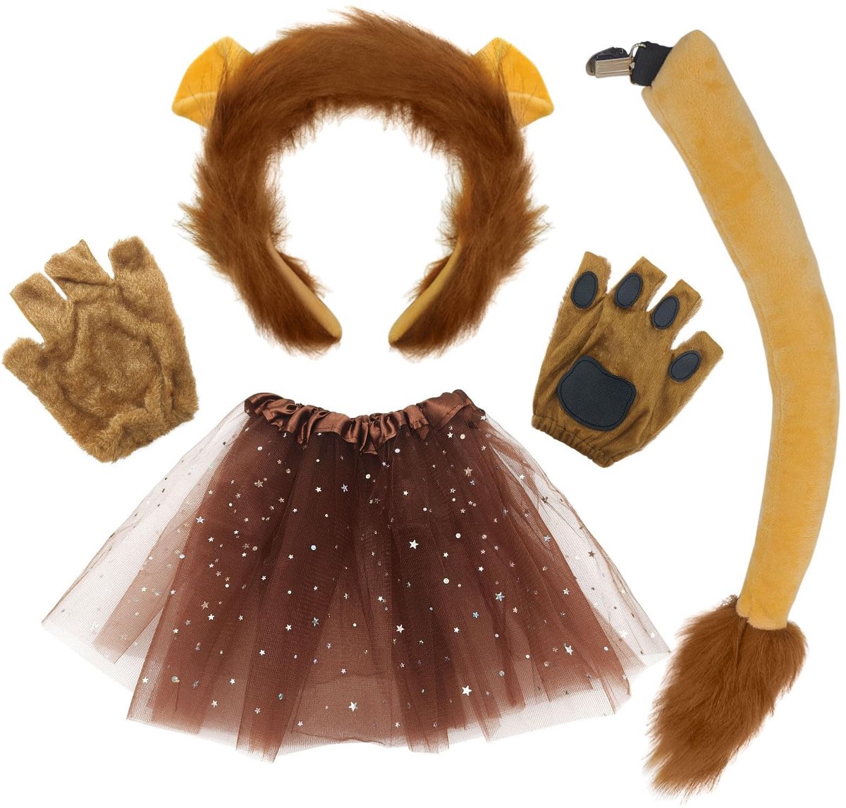 Allecto - Kostuum Set Leeuw - 4-delige Accessoire Set - Voor Kinderen en Volwassenen - Feestkleding - Dierenkostuum - Perfect voor Carnaval - Gemaa...
