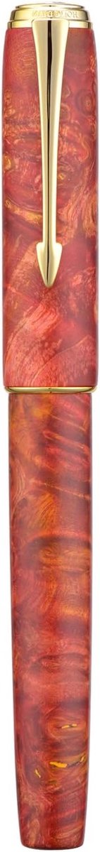 Stabilized Houten Vulpen met Extra Fijne Nib, Chinese Knoop, Converter en Metalen Etui - Coral Rood, Perfect voor Schrijven en Geschenk