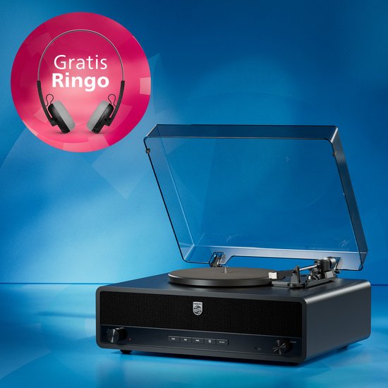 PHILIPS CENTURY RANGE - The Stevie - TAV3000B - Platine vinyle tout-en-un - 3 vitesses - Contrôle par application - Bass Reflex - Haut-parleurs - Bluetooth 5.4 - Zwart
