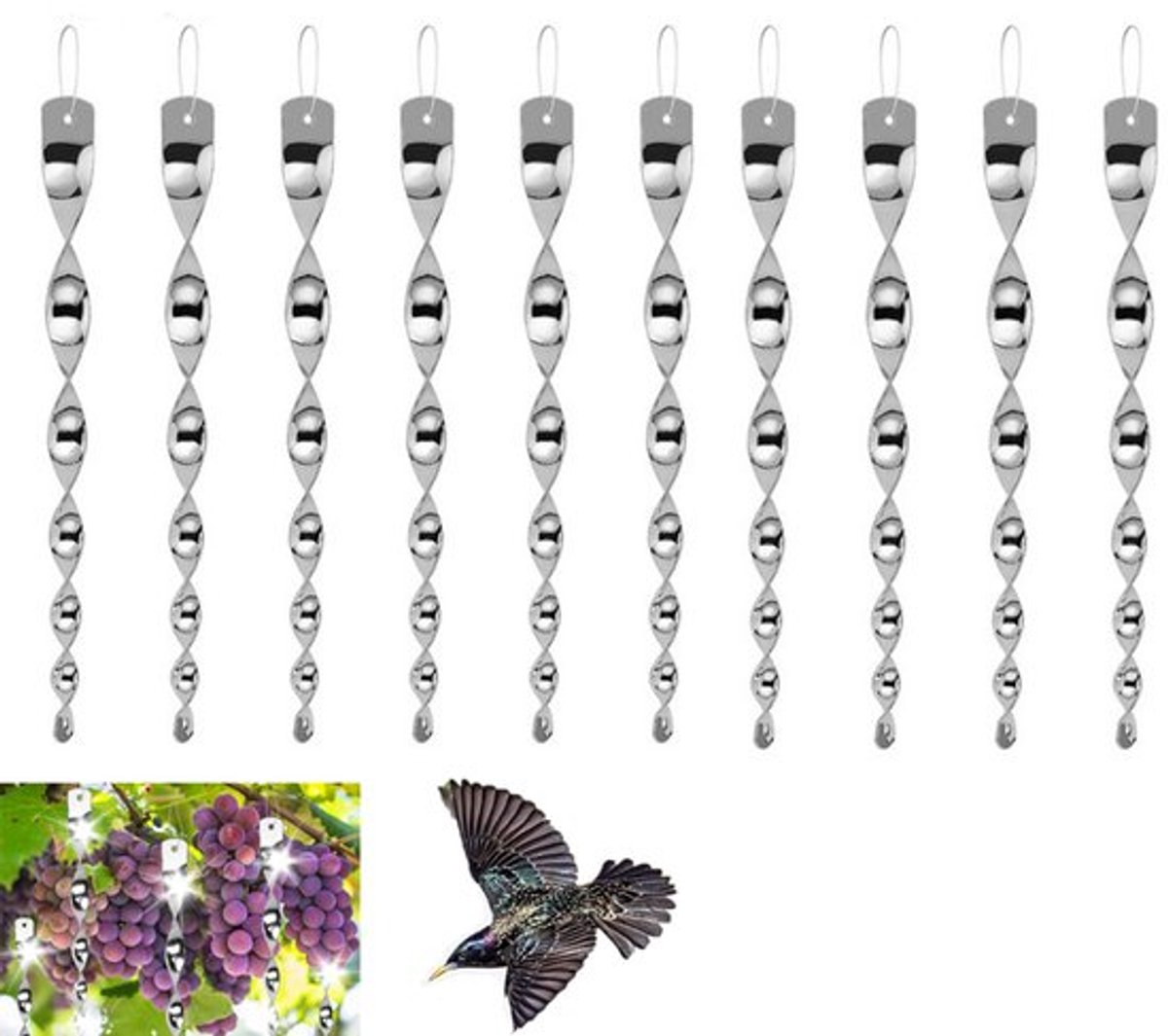 REWYTAZ-10 stuks - Reflecterende vogelwerende strips - Reflecterende vogelwerende stokken - Vogelreflectoren voor buiten - Reflecterende spiraalvormige vogelafweer - Vogelafstotende spiraalreflecterende tape