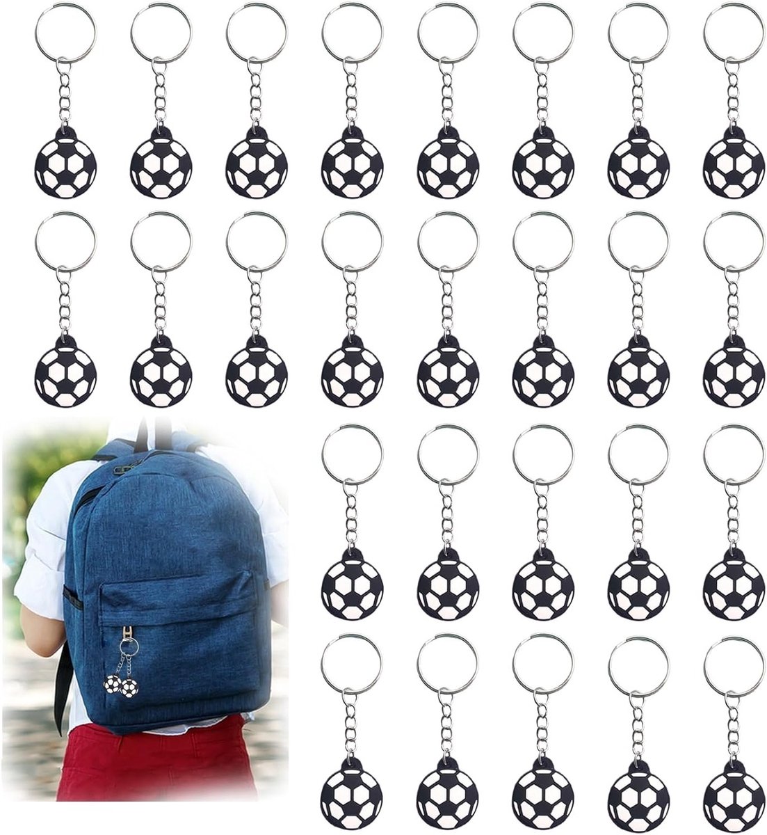 26 Stuks Voetbal Stressballen, Snoepbal Sleutelhangers voor Sportliefhebbers en Feestjes