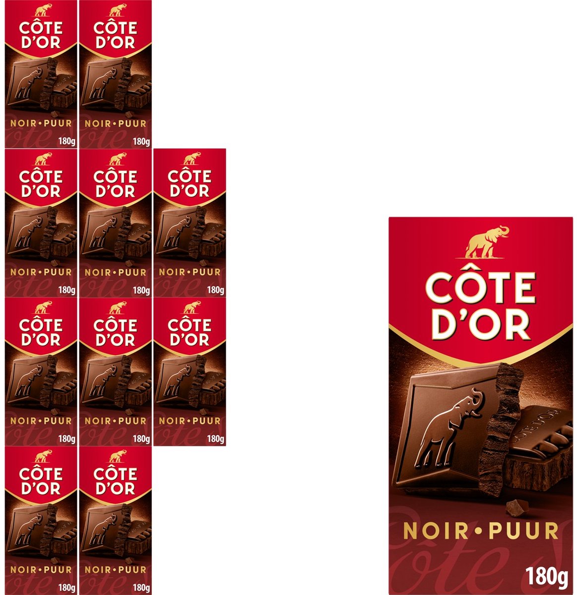 Côte d'Or Chocolade Reep Puur 10 x 180g - Chocolade Tabletten - Cadeau vrouwen of mannen verjaardag - Voorraad