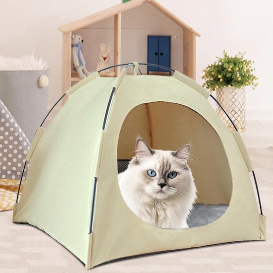 Ruime Katten Tent voor Grote Katten en Honden - Ademend, Wasbaar en Lichtgeel - Ideaal voor Binnengebruik en Comfortabele Schuilplek — afbeelding 4
