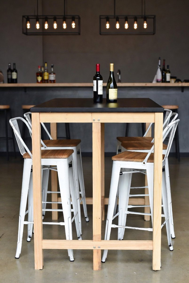 Moderne 5-delige Bartafelset Zwart en Wit met Barkrukken – Industriële MDF Barset met Metalen Frame – 120x60x105 cm – Duurzaam Design – Ganeey
