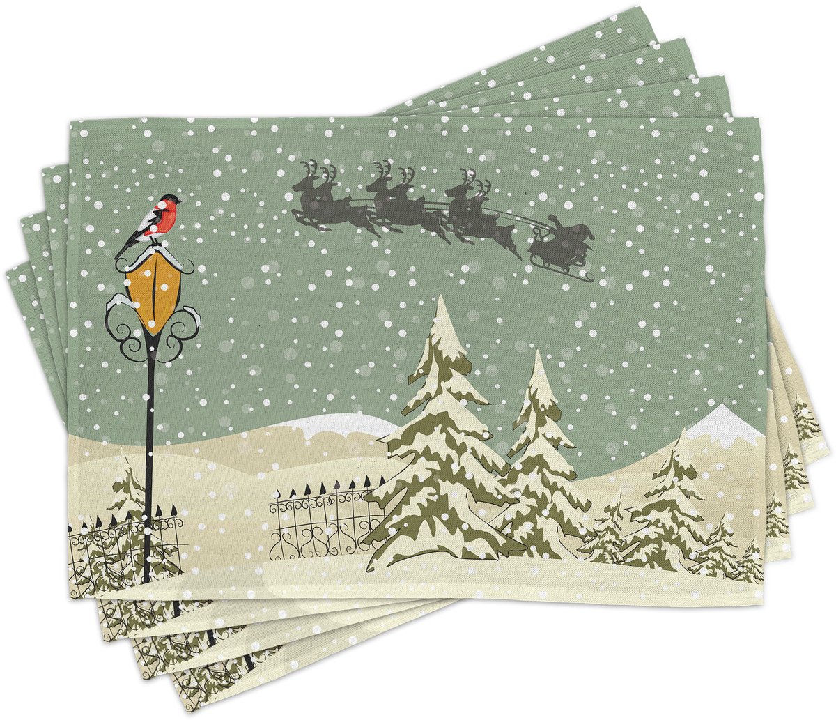 ABAKUHAUS kerstplacemats, kerstmanrendier, wasbare stof eettafel keukentafeldecoratie digitale print, beige groen wit