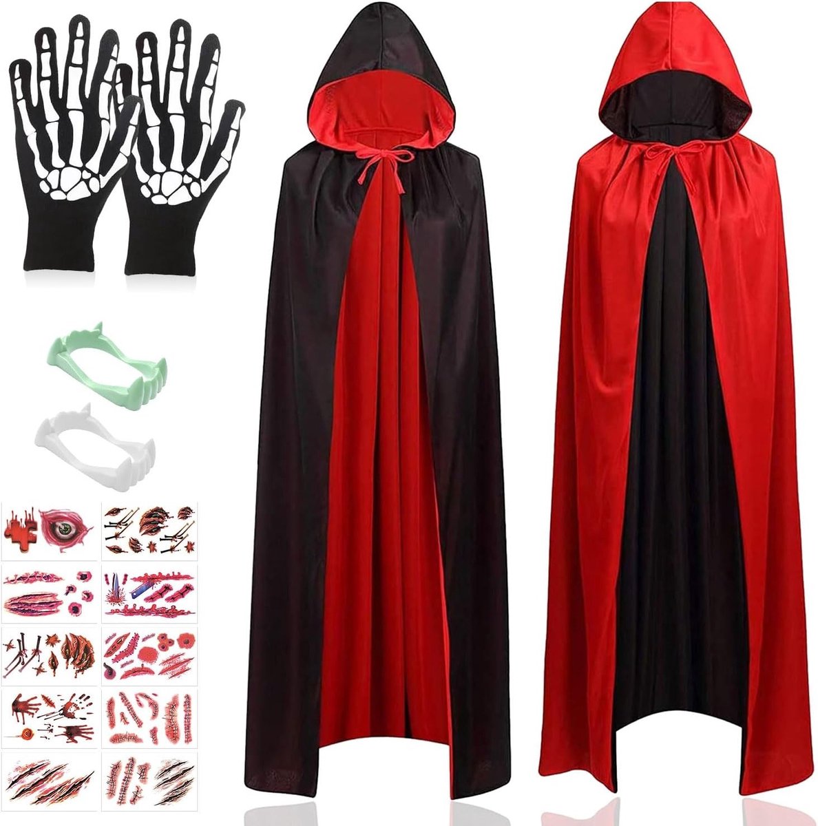 Halloween Vampier Cape in Rood en Zwart voor Volwassenen en Kinderen - Perfecte Kostuum Accessoires voor Feestjes en Verkleedpartijen