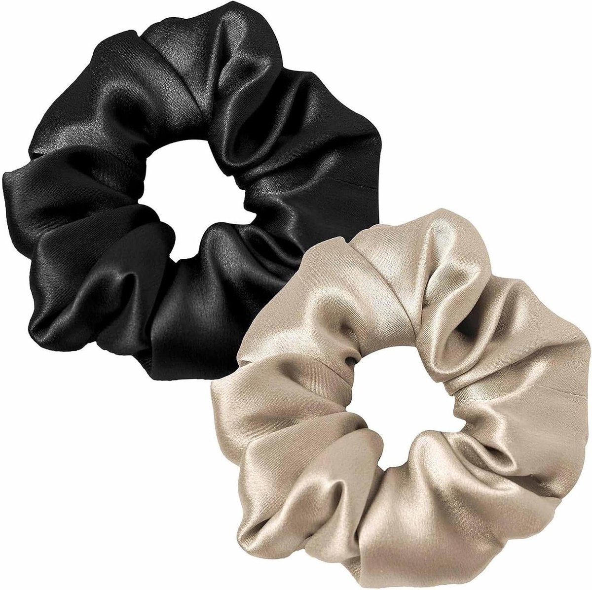 Set van 2 Grote Pure Zijde Scrunchies - 100% Elastische Haaraccessoires in Zwart en Bistre voor Mooi Haarstyling