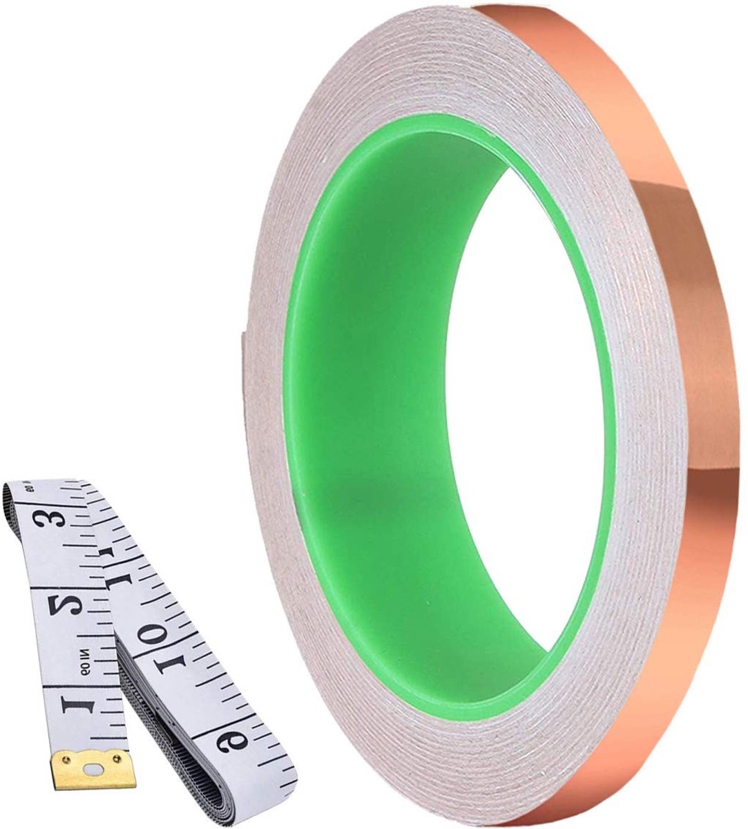 Dubbelzijdige geleidende kopertape 5mm x 30m voor gitaren, EMI-afscherming en elektrische reparaties, inclusief meetlint van 1.5m