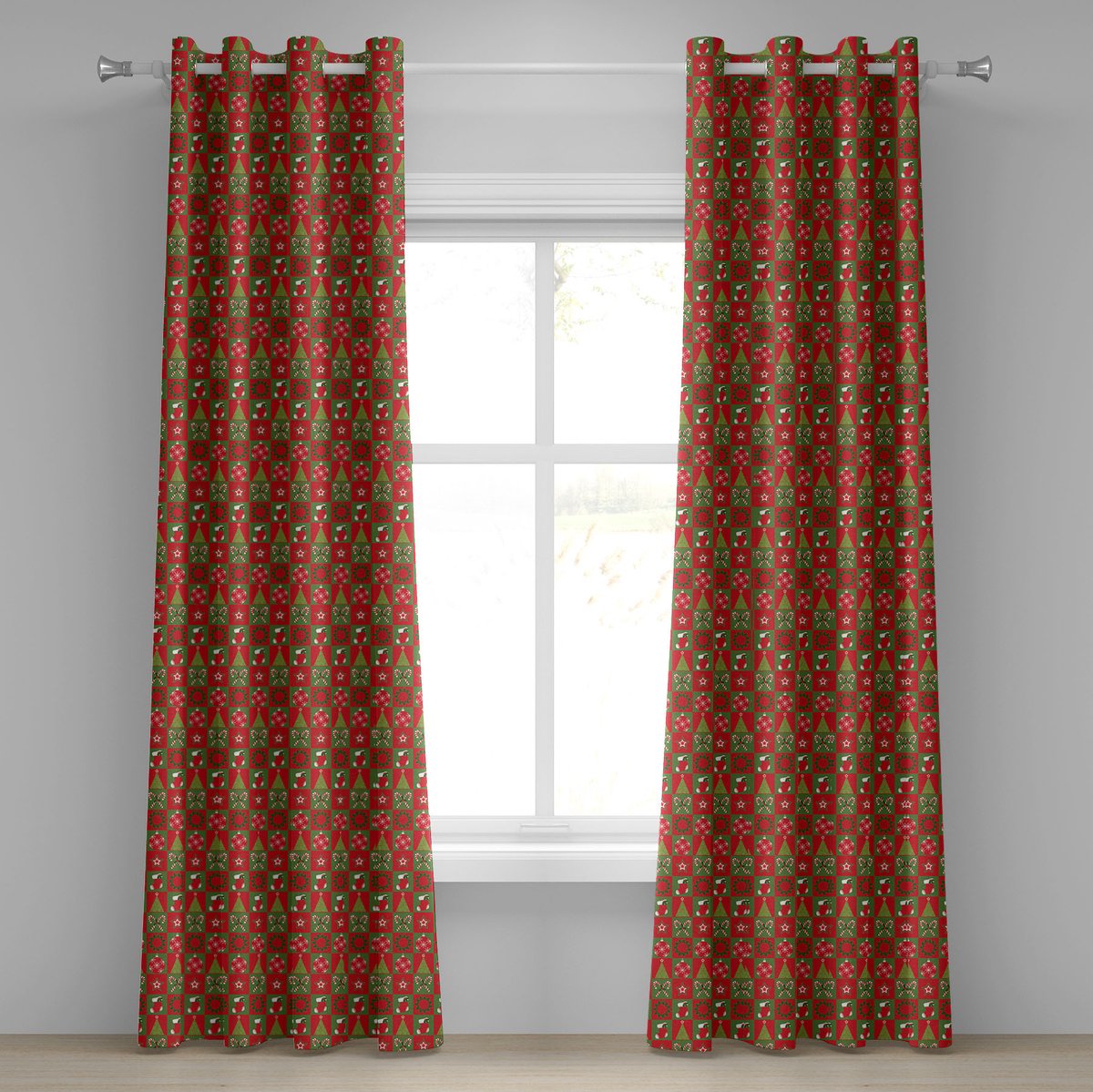 ABAKUHAUS kerstooggordijn, decoratieve 2-paneels raamgordijnen voor de slaapkamer en woonkamer, 280 cm x 225 cm, olijfgroen wit Olivengroen Wit