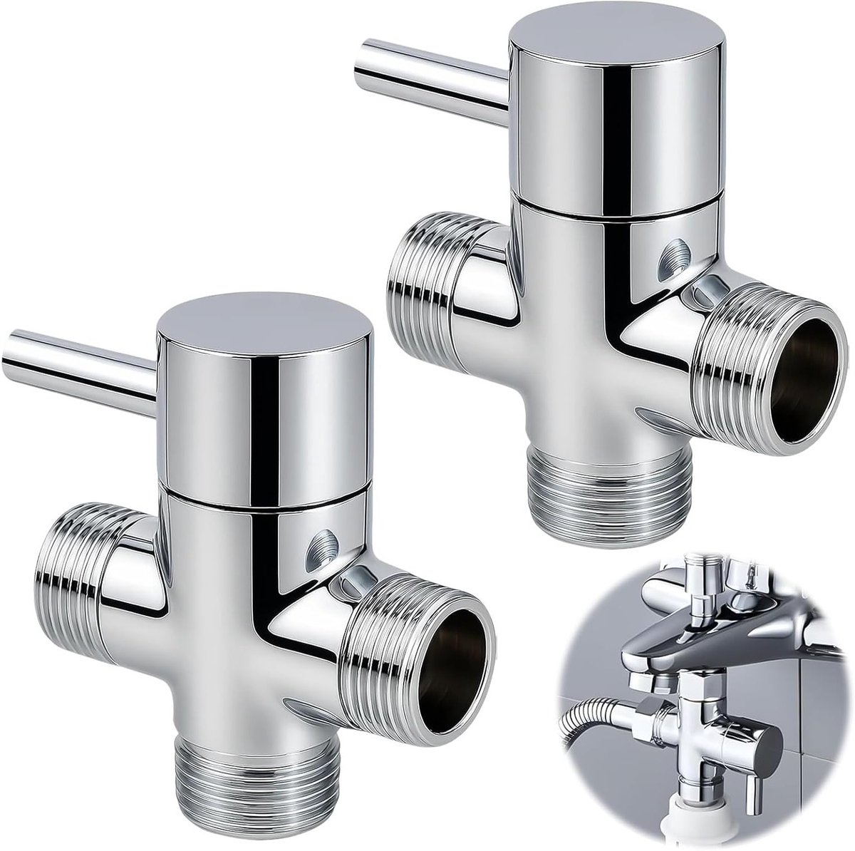 Shower Diverter Valve Set met 2 Sealing Ringen en 3-Weg T Adapter voor Badkamer en Keuken, G1/2 Aansluitingen voor Douche en Toilet