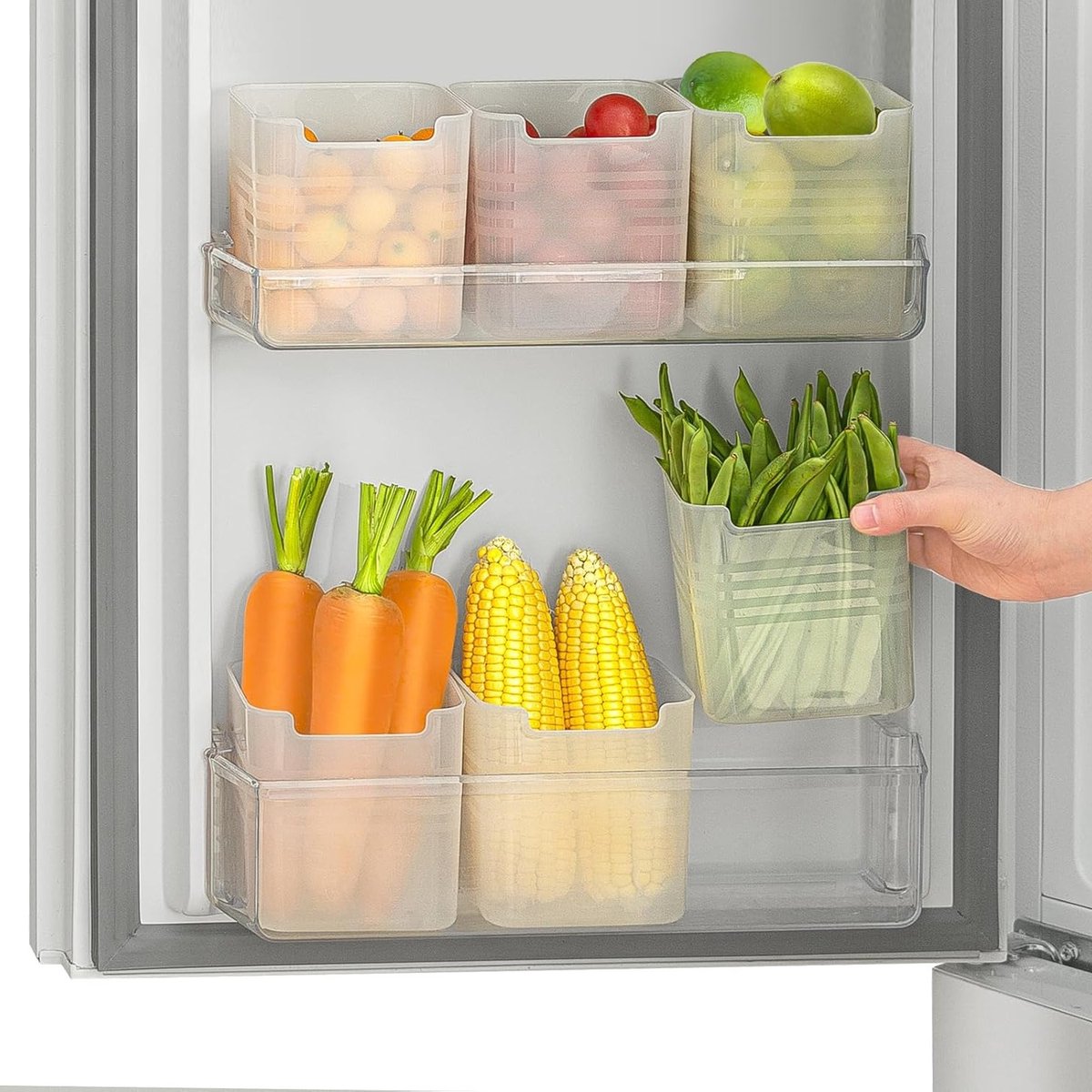 Organizer Box voor de Koelkast, Transparante Opbergdozen voor Deur, Set van 6 Plastic Bewaarcontainers voor Eten en Drank
