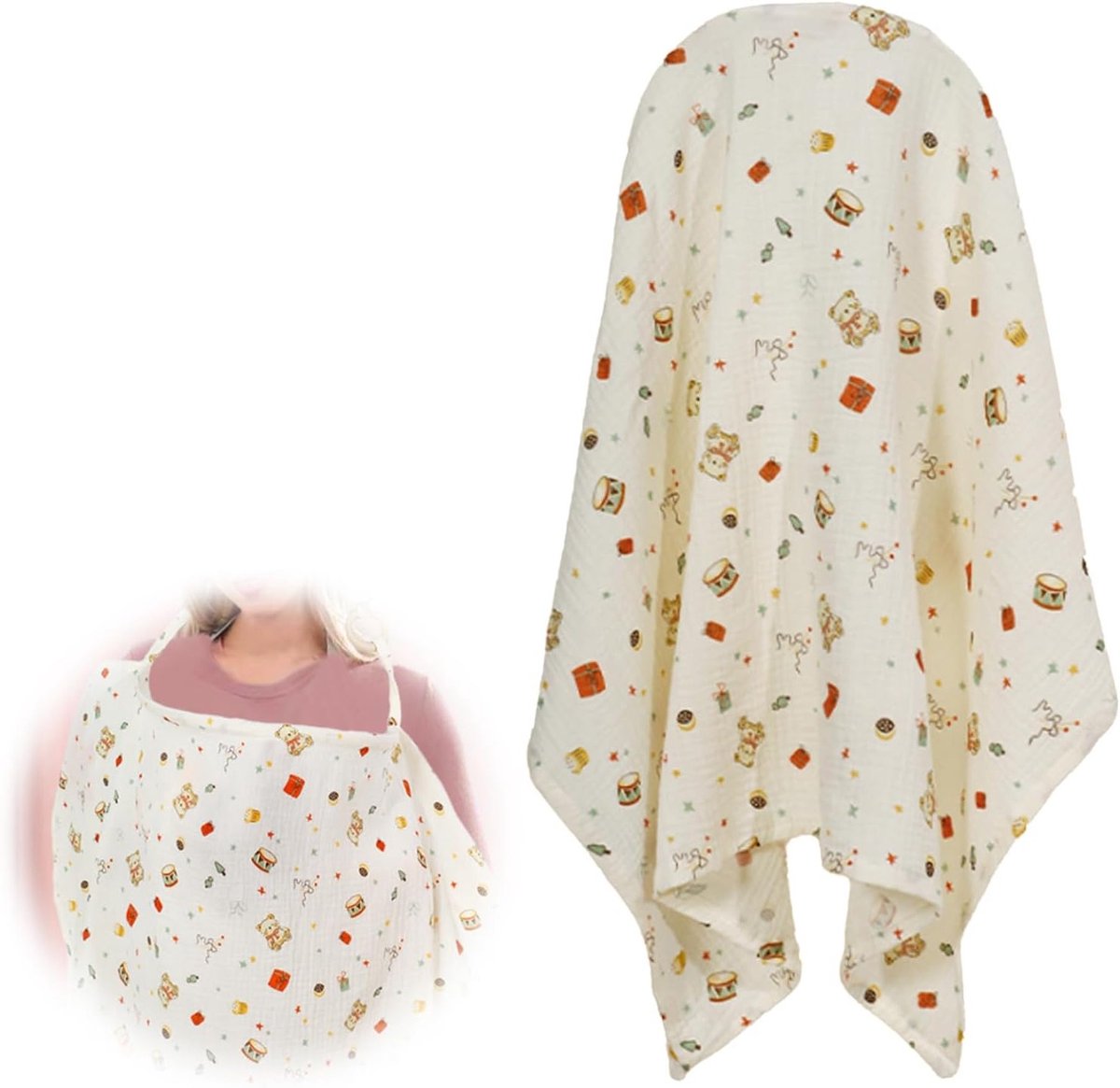 Ademende borstvoedingshoes van katoenen mousseline - Verstelbare voedingsschort voor moeder - Privacyschild voor borstvoeding - Poncho voor voeding en kinderwagen - Comfortabel en handig