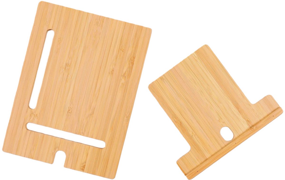 Decopatent - Universele Telefoonhouder / Tablethouder - Telefoon houder van Bamboe hout - tablet / iPad houder - standaard voor gsm Afm Staand: 15x20x0.8 Cm - Afm Liggend: 20x15x0.8 Cm. — cadeau in Telefoon & Tablet - foto 3