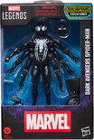 Marvel Legends Dark Avengers Spider-Man actiefiguur in verpakking, met witte spinnenlogo en zes extra armen.