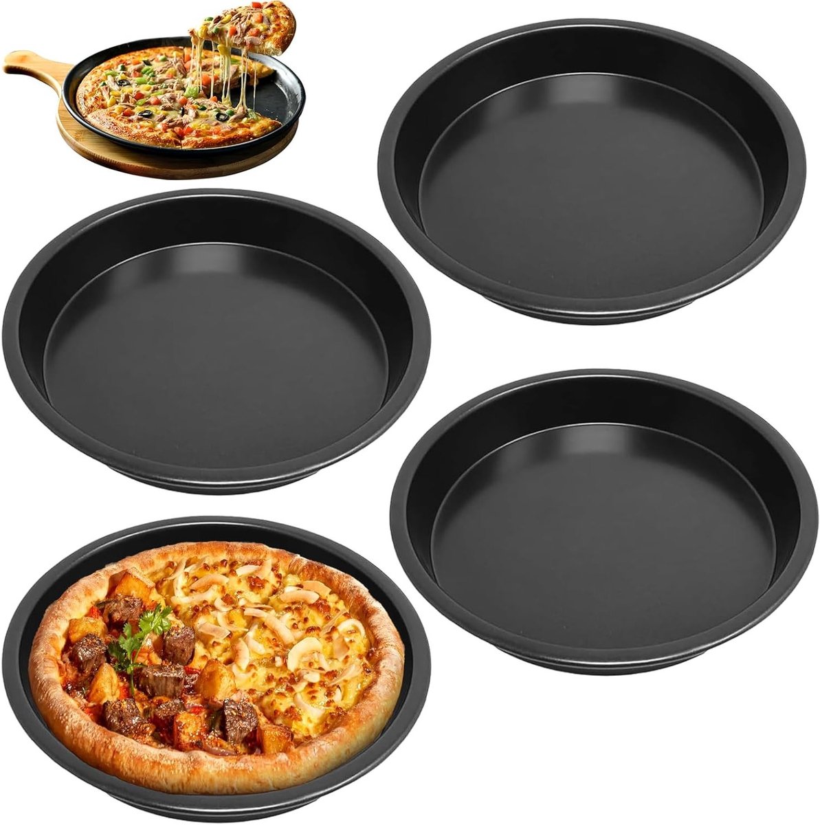 Ronde Pizza Schalen Set van 4, 20 cm, Antiaanbaklaag, Ideaal voor Pizza, Taart en Quiche