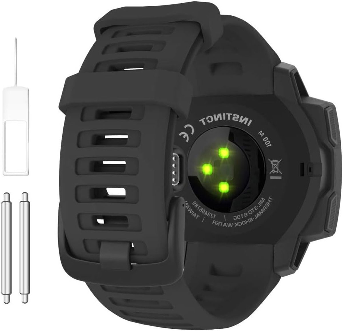 Zachte siliconen sport vervangband voor 22mm GPS smartwatch, geschikt voor Garmin Instinct en Instinct Solar, zwart
