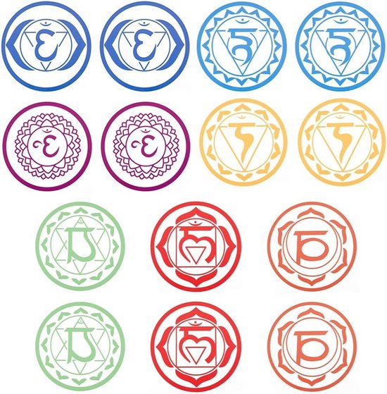14 Stuks Zeven Chakra Muurstickers - 17cm Diameter - Waterdicht Zelfklevend - Yoga Meditatie Wanddecoratie - Gezondheidssymbolen voor Thuis en Yoga Studio