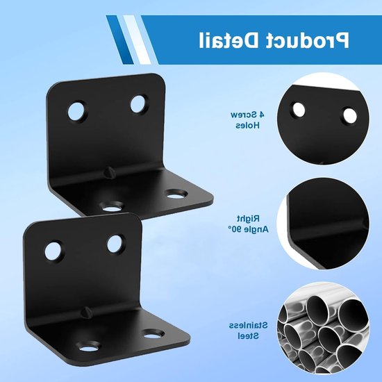 Set van 10 Hoekverbinders 38x30x30mm, Zwarte Metalen Hoekbeugels, Ideaal voor Meubels, Tuinhek en Raamconstructies met 42 Schroeven — afbeelding 2
