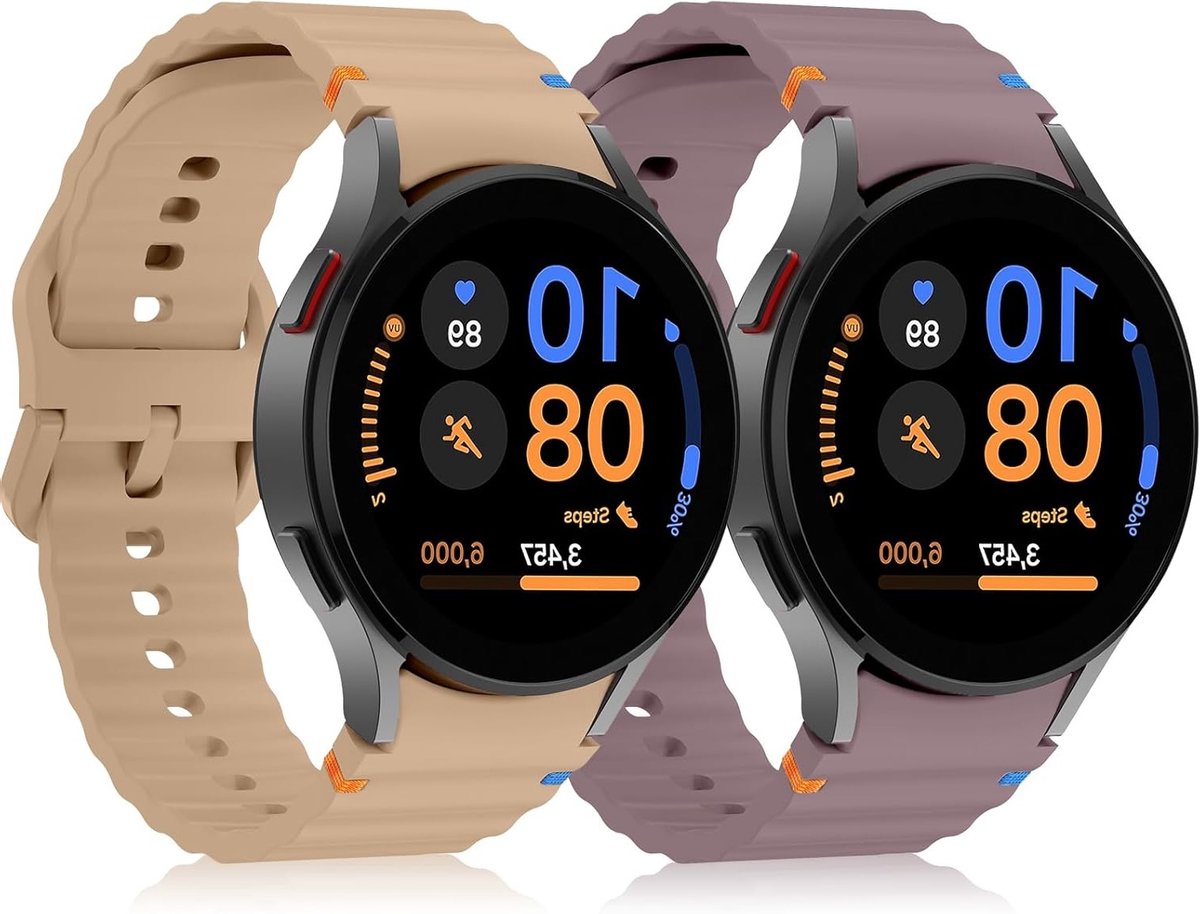 20mm Siliconen Sportband voor Smartwatch - Geschikt voor Galaxy Watch 5/6/7/FE - 2 Stuks in Melk Thee en Rookkleur, Comfortabel en Duurzaam