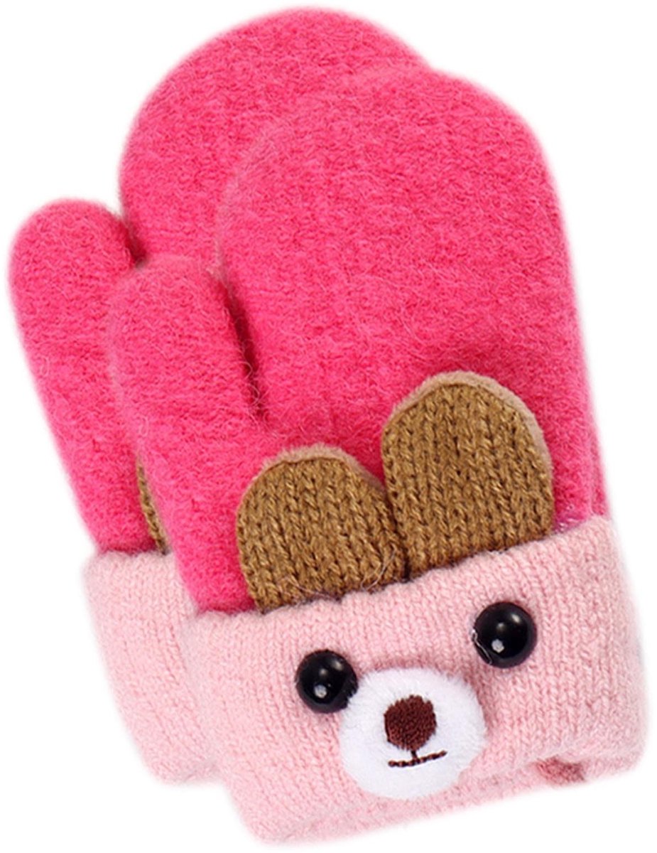 Schattige Knitted Kinderhandschoenen - Warme Dikke Pluche Winterwantjes voor Peuters